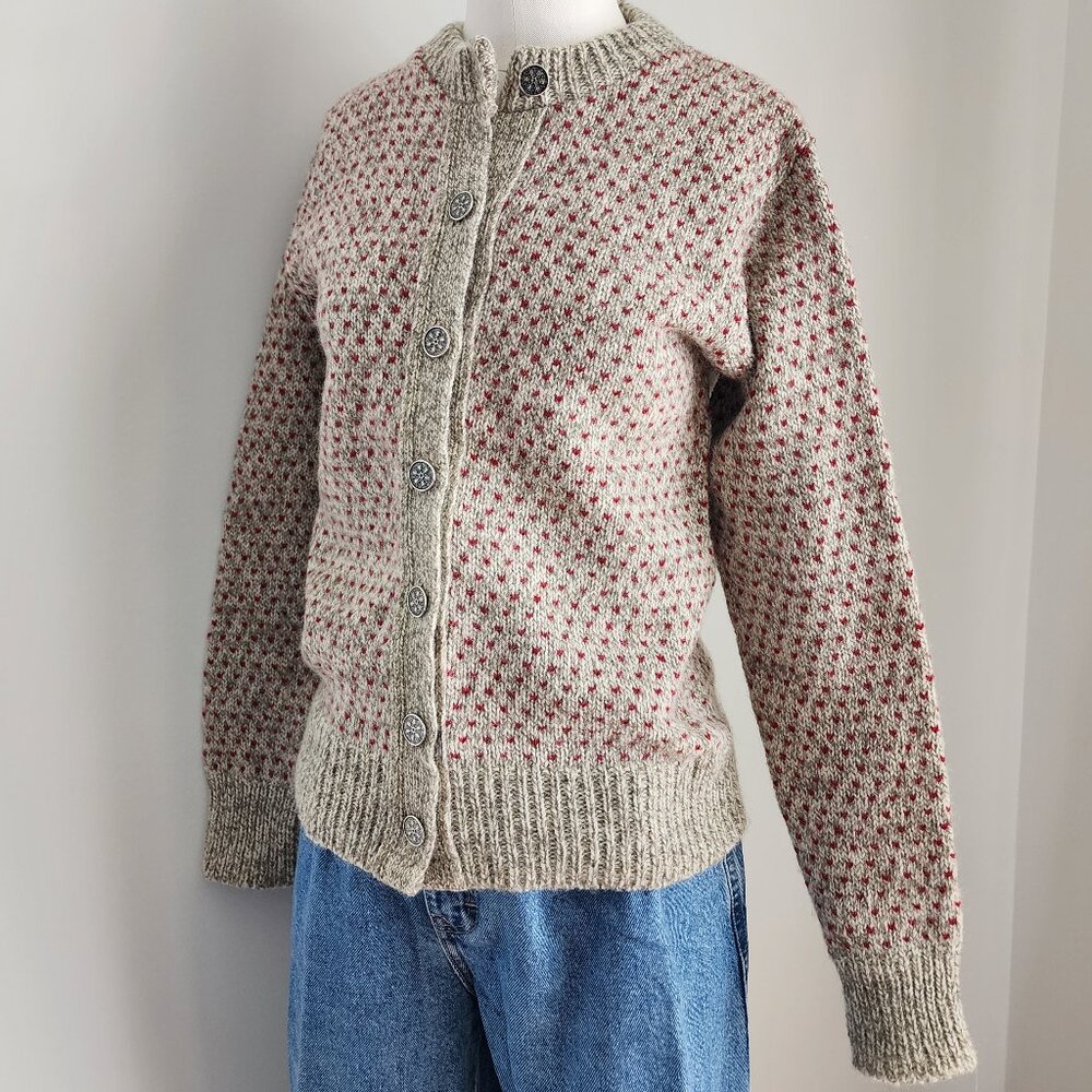 Vintage L.L. Bean Wool Holiday Cardigan with Snowflake Buttons Size: Medium